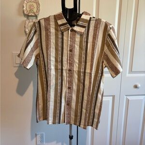 Rhythm Men's Tan and Brown Striped Shirt